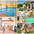 collage of images showing child and family friendly devon holidays at knowle farm