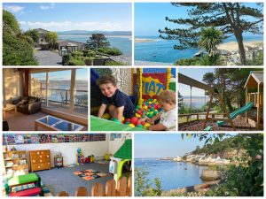 collage of images showing child and family friendly holidays at aberdovey hillside village