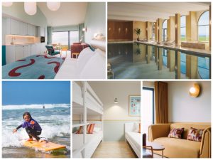 collage of images showing child and family friendly holidays at seaspace cornwall