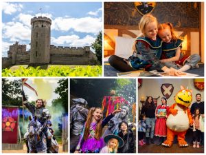 collage of images showing child and family friendly holidays at warwick castle resort